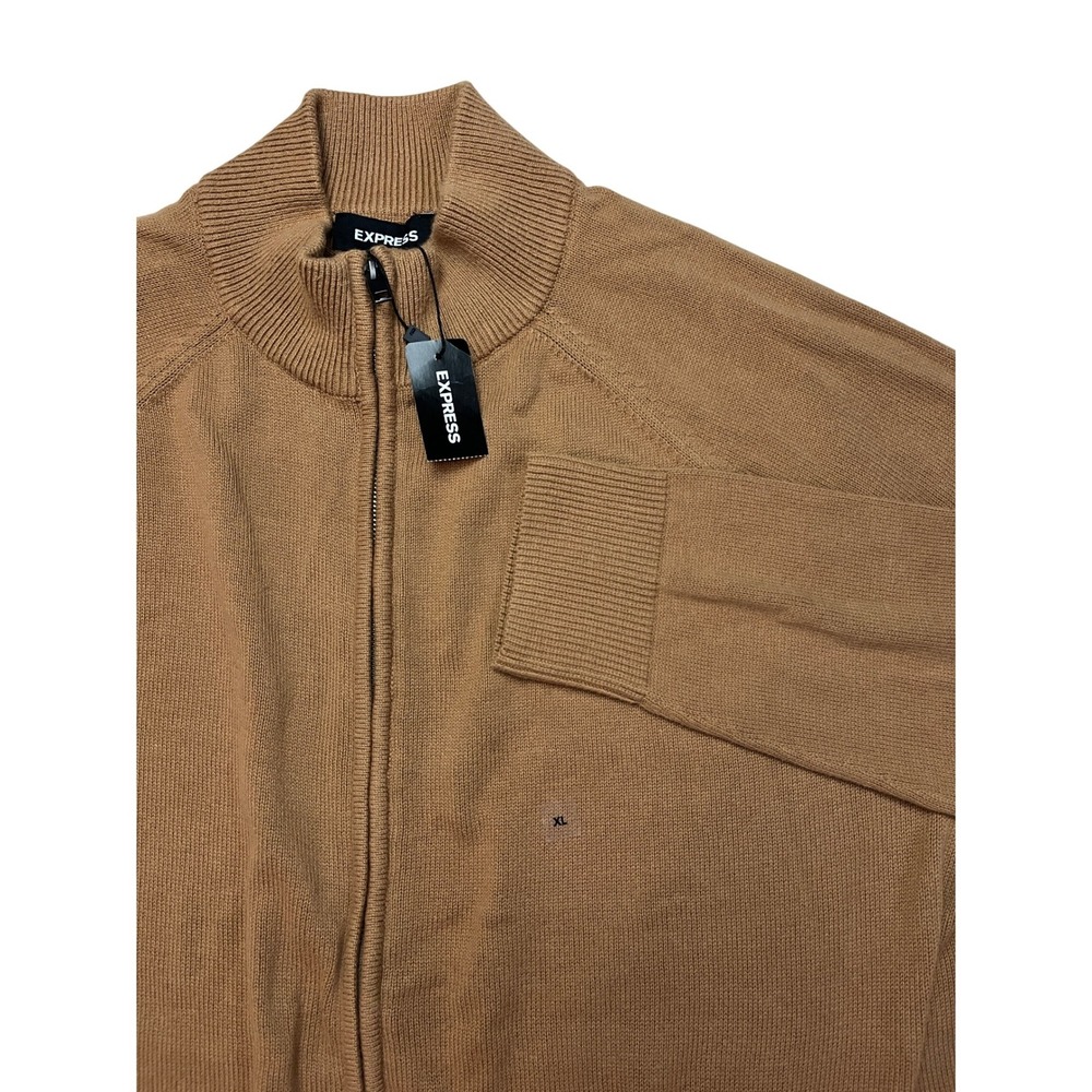 Express Sweater Mens XL Brown Full Zip Mock Neck Ribbed Trim 023980229 Cardigan